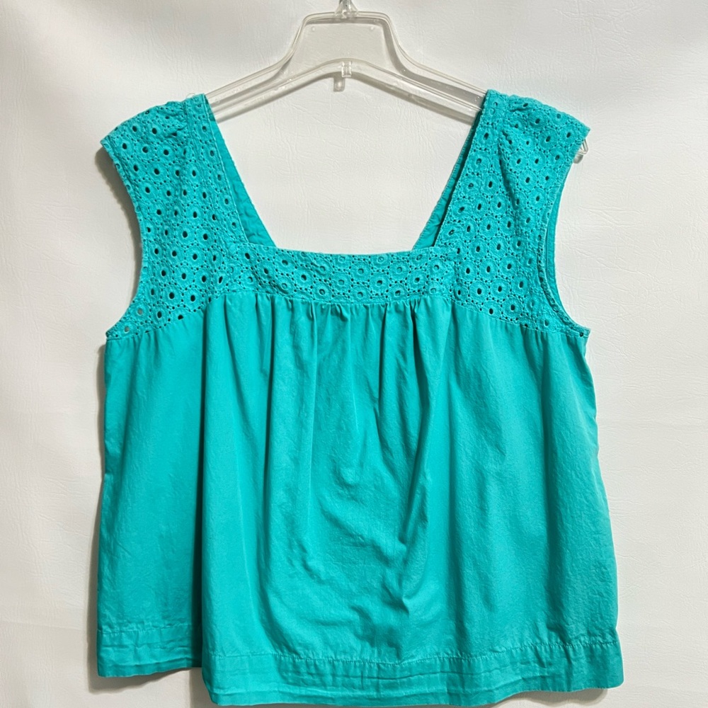 Pappagallo top, shirt sz XL NWOT teal green short sleeve boho look eyelets